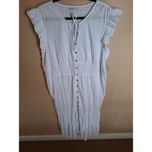Sonoma Womans 2X White Coastal Swiss Dot‎ Button Up Tiered Maxi Sun Dress